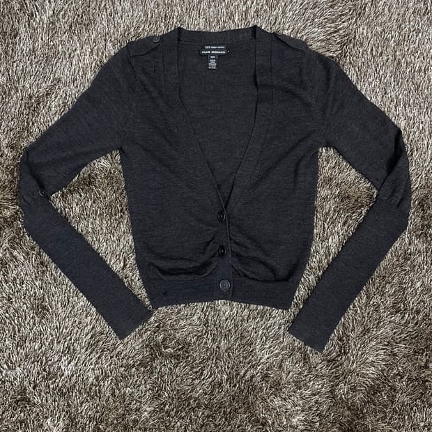 클럽모나코 차콜 메리노울 버튼업 크롭 가디건  XS