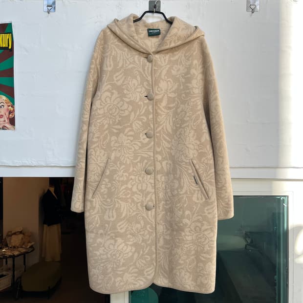 Geiger Austria 베이지 울 후드 롱 코트 38