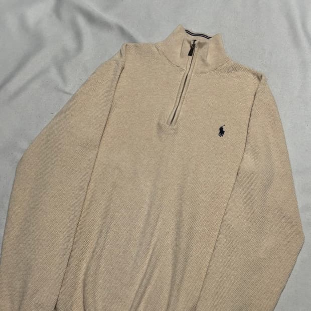 XXL 폴로랄프로렌 네이비 포니 아이보리 반집업 니트