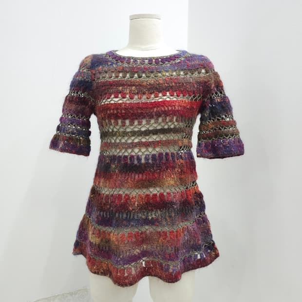 빈티지 수공예 멀티컬러 크로셰 롱니트