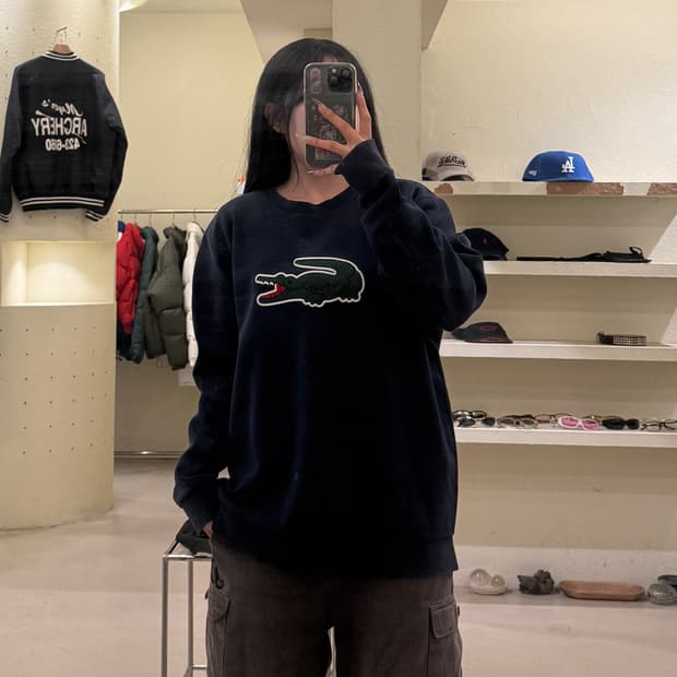 라코스테 빅 크록 로고 맨투맨 네이비 U835