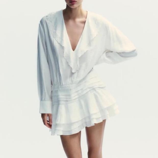 자라 zara ruffled embroidered short dress