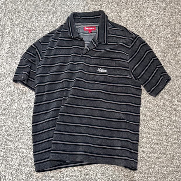 [L] 슈프림 스트라이프 테리 반팔 폴로 블랙