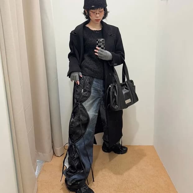 (새상품)앤더슨벨 데님 트롱프뢰유 레이어드 타잉 팬츠