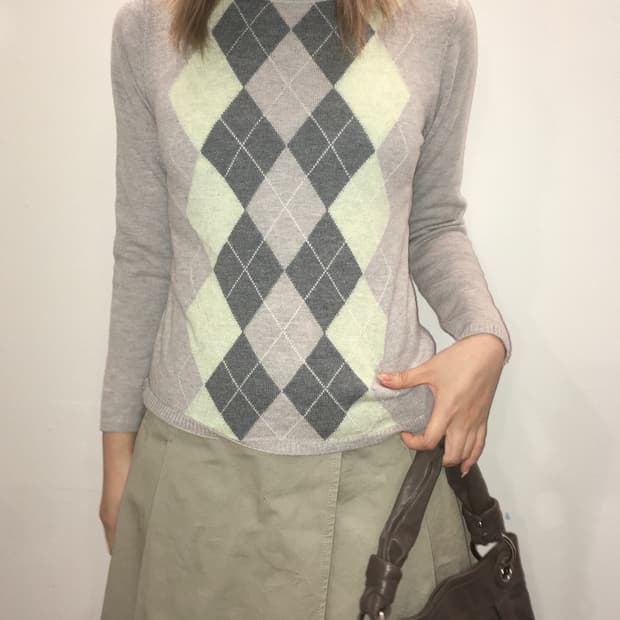 jpn vintage mint grey argyle pullover