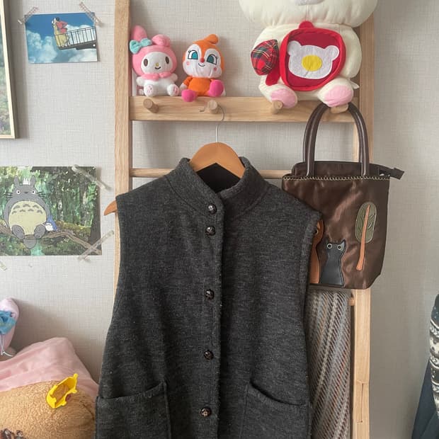 모리걸 빈티지 메론빵 단추 조끼 🩶🤎