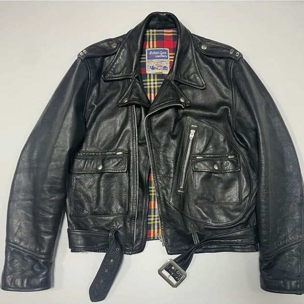 60s 빈티지 브리티쉬 d포켓 모터사이클 라이더 레더 자켓 스컬체인