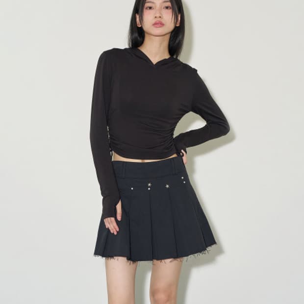 일리고 스타 스터드 블랙 플리츠 레이어드 미니 스커트 M