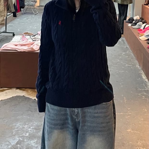 폴로 랄프로렌 네이비 반집업 니트 H1896