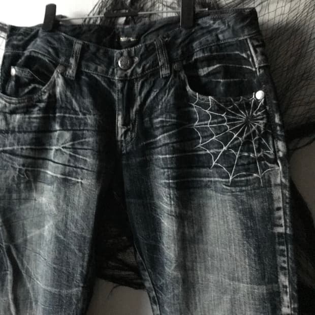 Punk net embriodery printing jeans