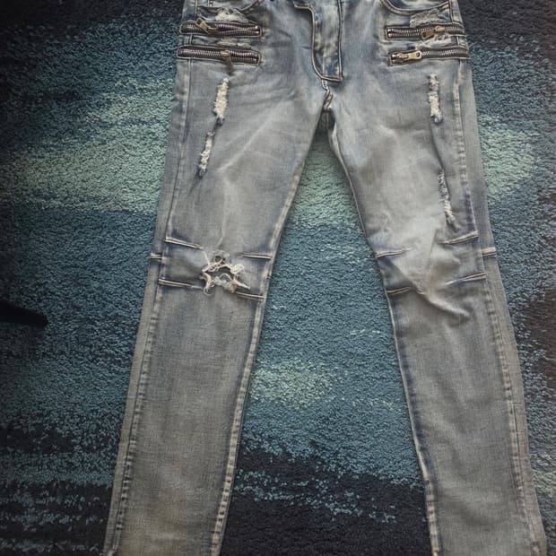 택포)디스트로이드 찢찢 지퍼 바이커진 스키니청바지데님