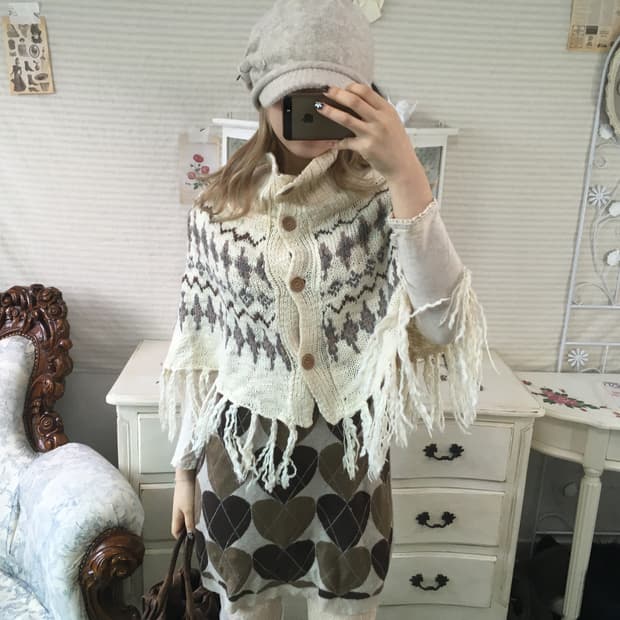 vintage ivory nordic hippie cape