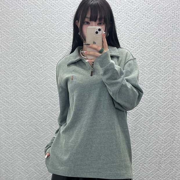 폴로 랄프로렌 빈티지 피스타치오그린 반집업 니트 L C10452