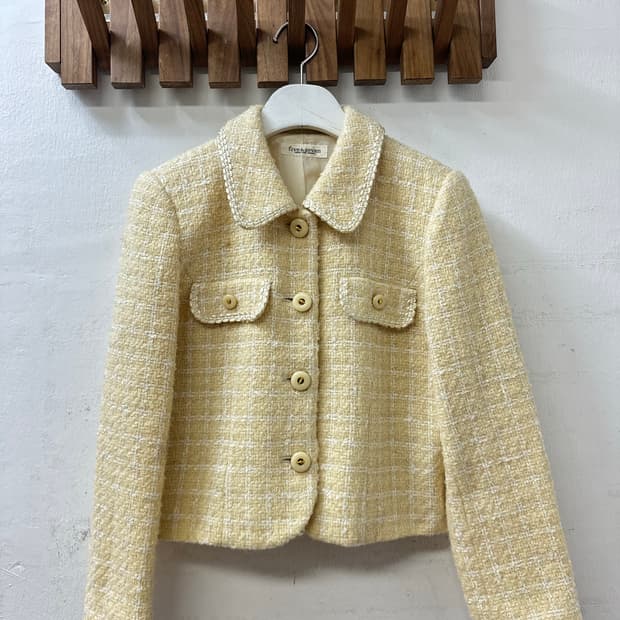 일본빈티지 울 혼방 카라 포인트 빈티지 클래식 트위드 자켓 