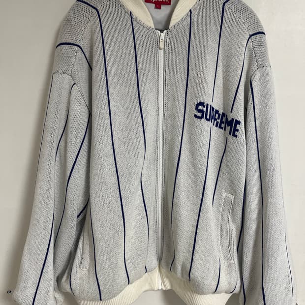 슈프림 23ss 핀스트라이프 바시티 집업