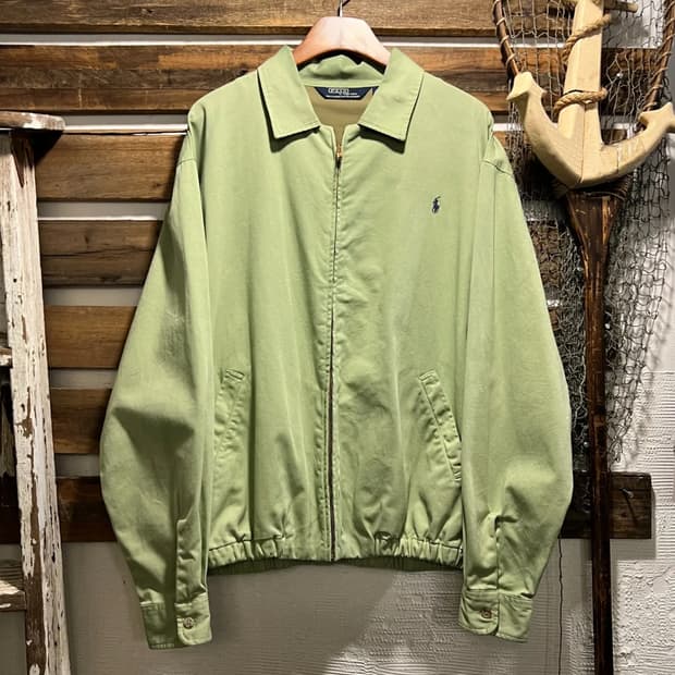 [M]90's 폴로 랄프로렌 그린 가먼트다잉 코튼 드리즐러 자켓