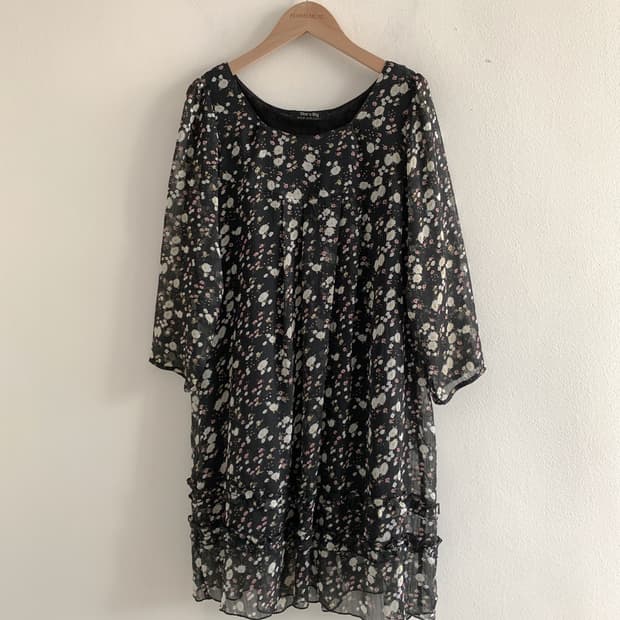 Flower Chiffon Dress(Black)
