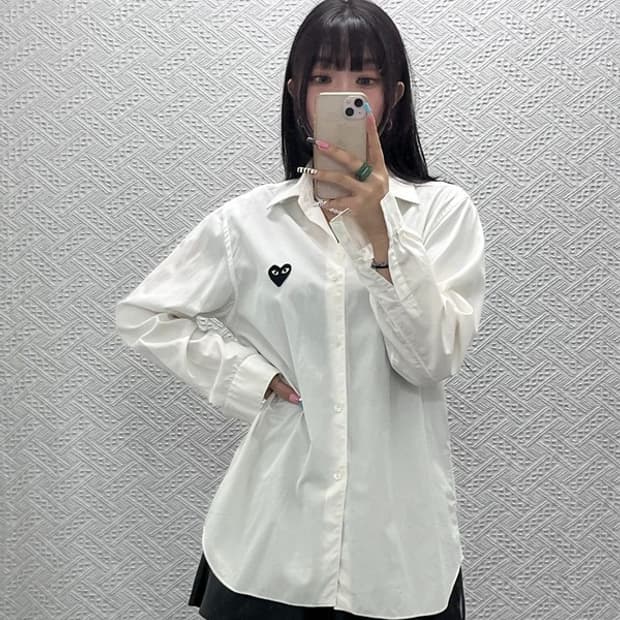 꼼데가르송 빈티지 키치 하트와펜 화이트 크림 모던 셔츠 M C12892