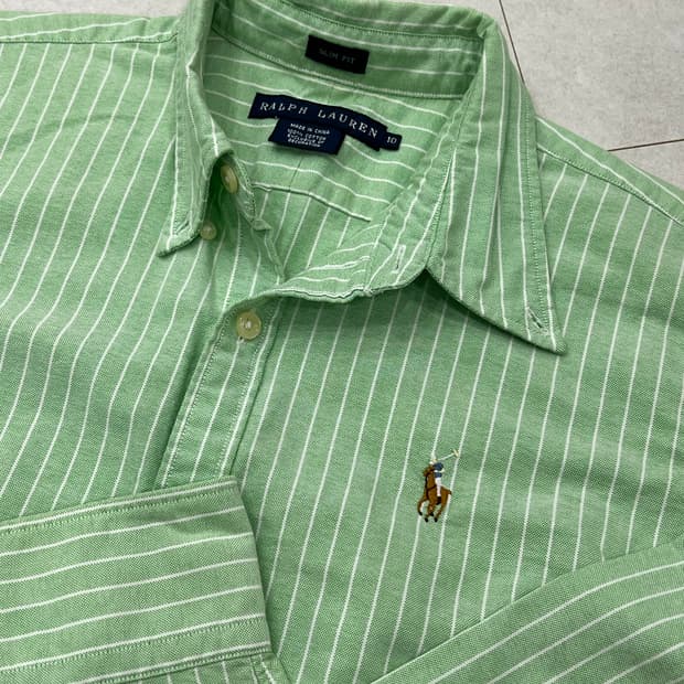 폴로 랄프로렌 멀티 민트 스트라이프 셔츠 (여성 슬림핏)