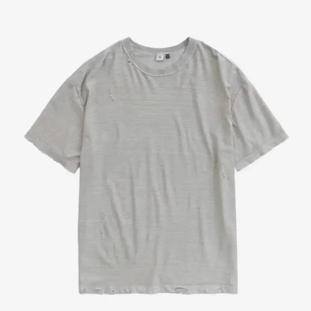 (3) 폴리테루 리버스드 1/2 티 하드 데미지드 빈티지 그레이