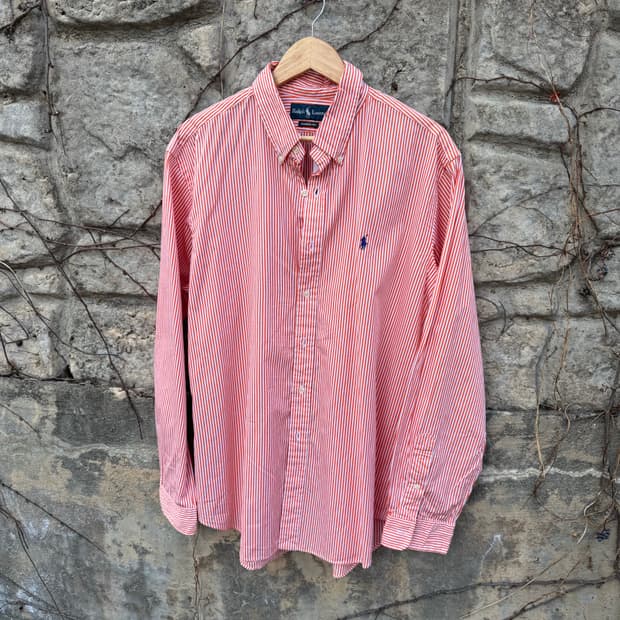 폴로 랄프로렌 빈티지 오렌지 스트라이프 코튼 셔츠 xl