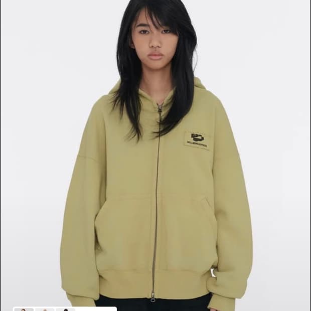 웰빙익스프레스 로고 패치 집업 노랑 옐로우 후드집업