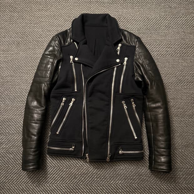 발망 코튼 레더 믹스 바이커 자켓 S
