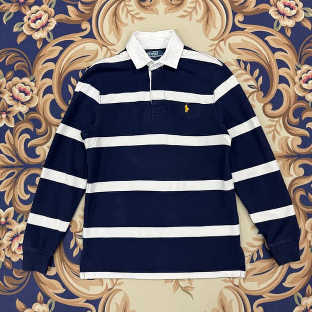 (S)00s 폴로 랄프로렌 아이코닉 스트라이프 럭비티셔츠(네이비)