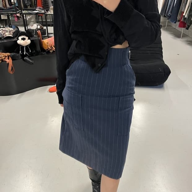 SACAI LUCK stripe utility skirt blue 