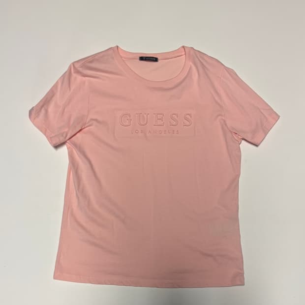 여성 게스 Guess 스펠아웃 반팔 티셔츠 M 핑크