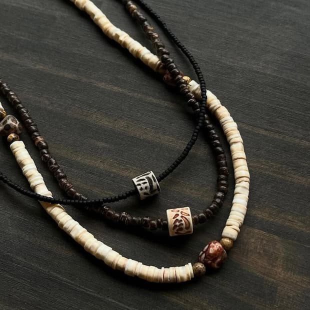 핸드메이드 비즈 에스닉 원석 레이어드 목걸이