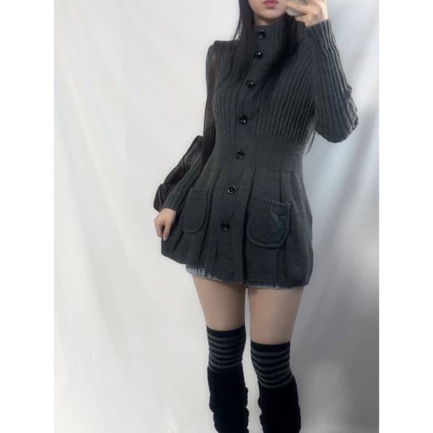 울 블렌디드 퀄트 디테일 셔링 롱 가디건