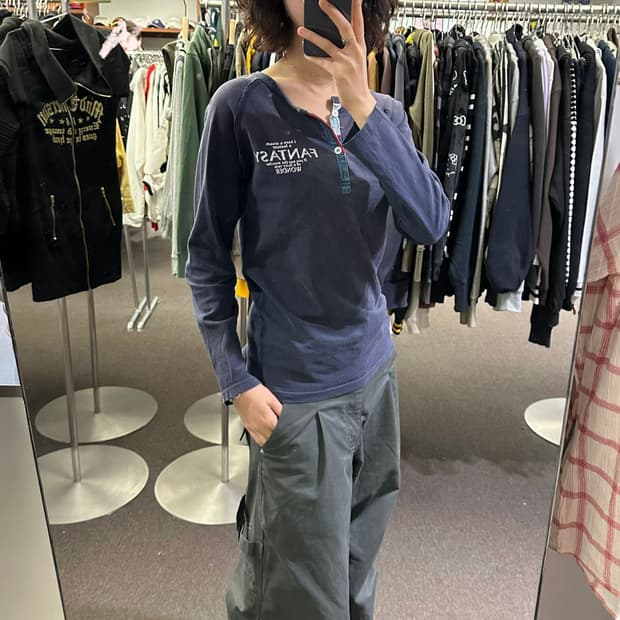 L)Japanese vintage 후면 프린팅 네이비 헨리넥 롱슬리브
