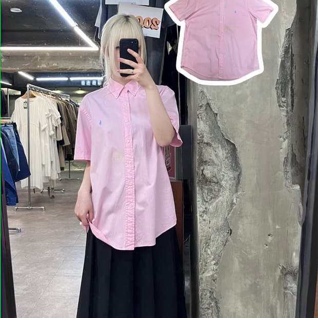 폴로 랄프로렌 베이직 코튼 반팔 셔츠 핑크 L #csz4107