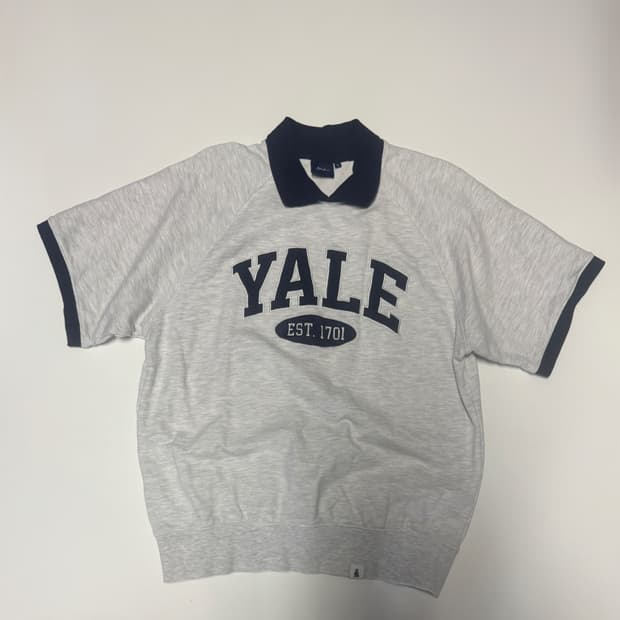 공용! 예일 Yale 23년도 오버핏 반팔 카라 링거 티셔츠 S 그레이