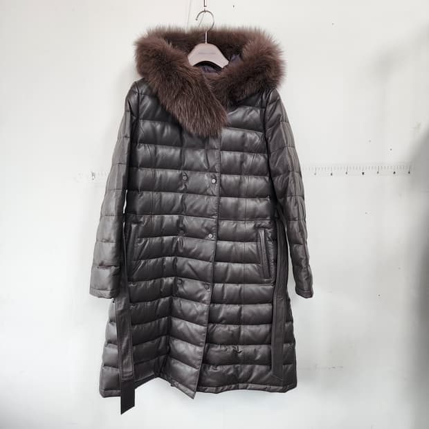 로보 가죽 패딩 롱 코트