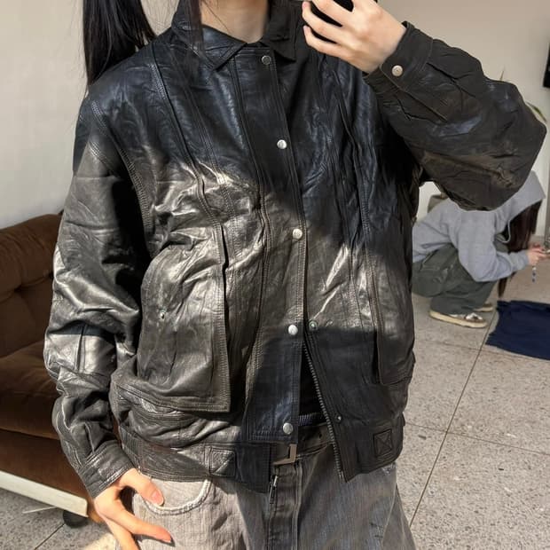 리얼 레더 블루종 자켓