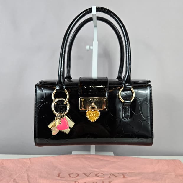 LOVCAT 러브캣 에나멜 페이던트 하트 미니 토트백 블랙 가방