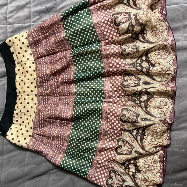 일본 빈티지 히피 에스닉 플레어 미디스커트 땡땡이 도트 치마