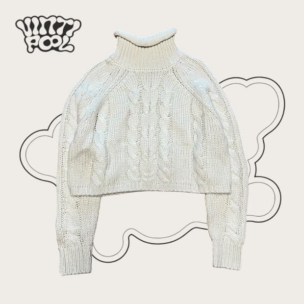 빈티지 터틀넥 꽈배기 크롭니트 아이보리
