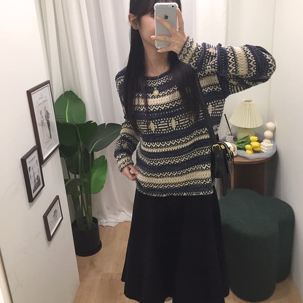 여성 폴로 라운드 니트 100