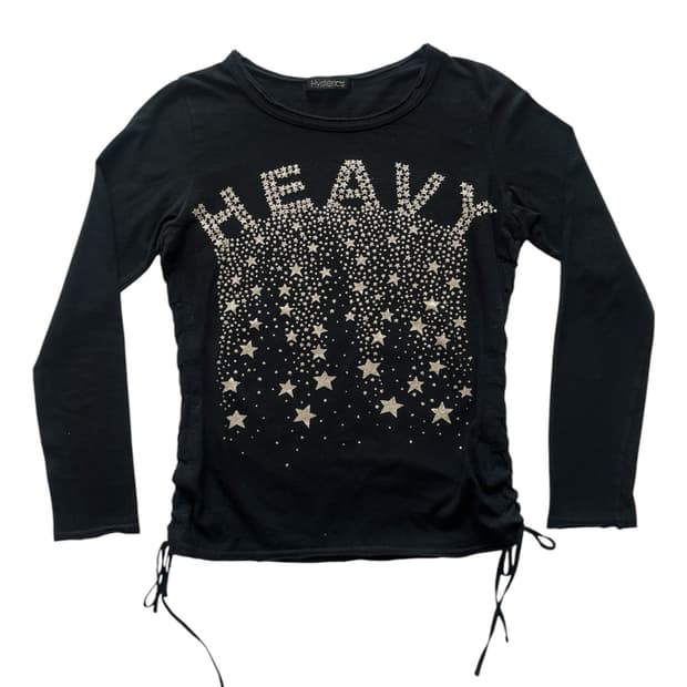 히스테릭 글래머 실버 스타 별 프린팅 레이스업 롱 슬리브 긴팔 티셔츠