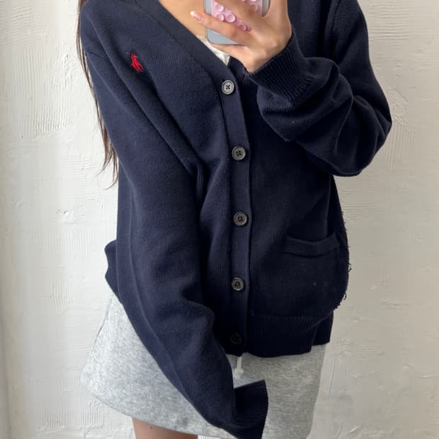Polo 폴로 랄프로렌 QR신형 네이비컬러 브이넥 니트 가디건