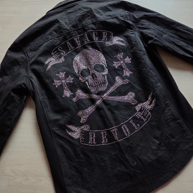 스터드 스컬 펑크 나나깔 무채색 코디 세트