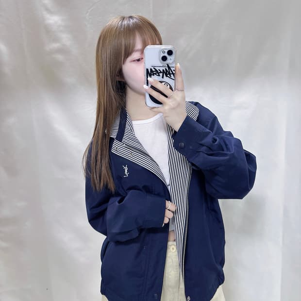 YSL 90’s 다크네이비 폴리쉘 자켓 