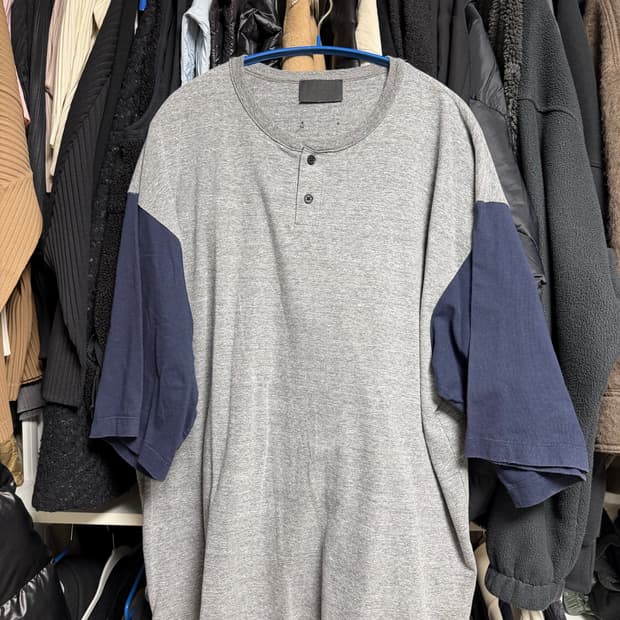 [xl] 피어오브갓 팔배색 헨리넥 반팔 티셔츠 크림/블랙