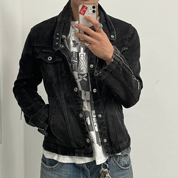 빈티지 y2k 흑청데님 바이커 자켓