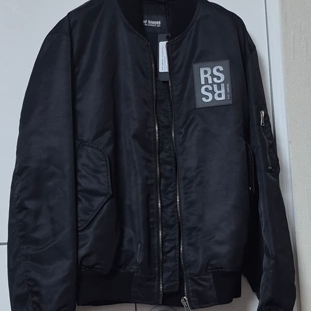 라프시몬스 23ss 레더 패치 봄버 자켓