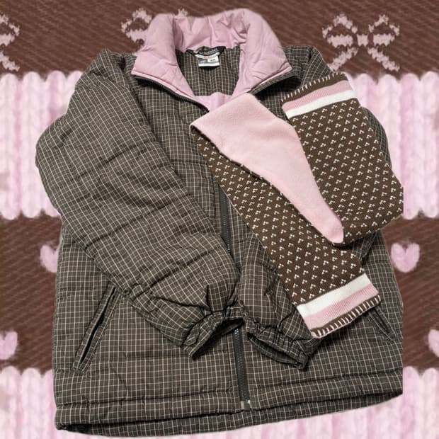 딸기 초코 세트 패딩 머플러 라떼갸루 히메갸루 브라운 핑크 stc빈티지