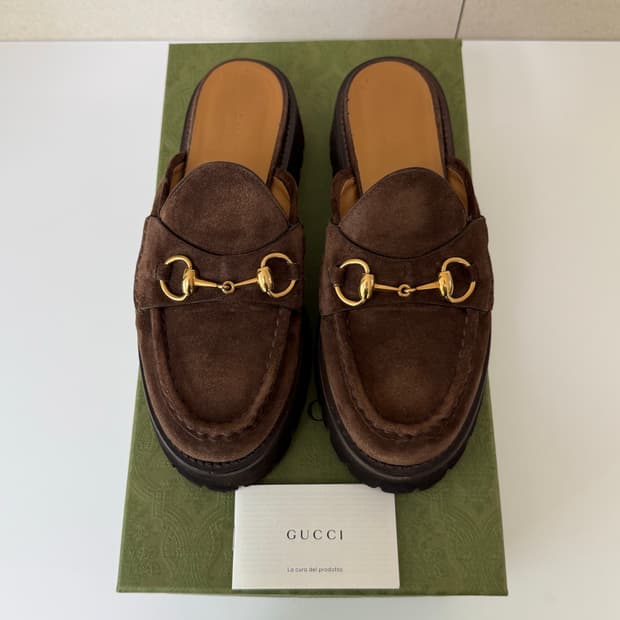 정품 구찌 브라운 스웨이드 뮬